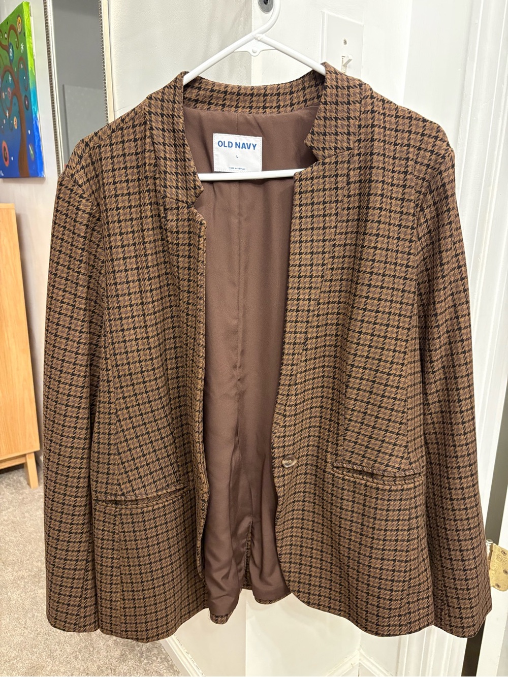 Old Navy Brown Houndstooth Open-Front Blazer